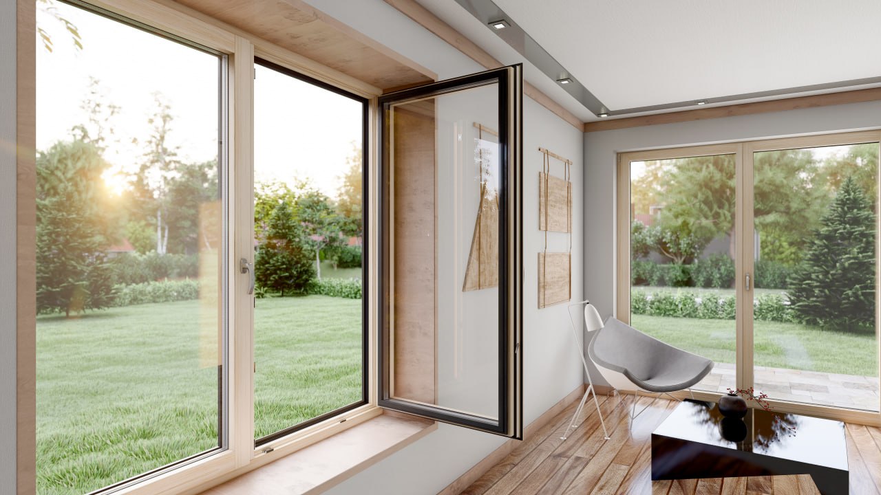 Tilt and turn European window opened in a bright residential interior